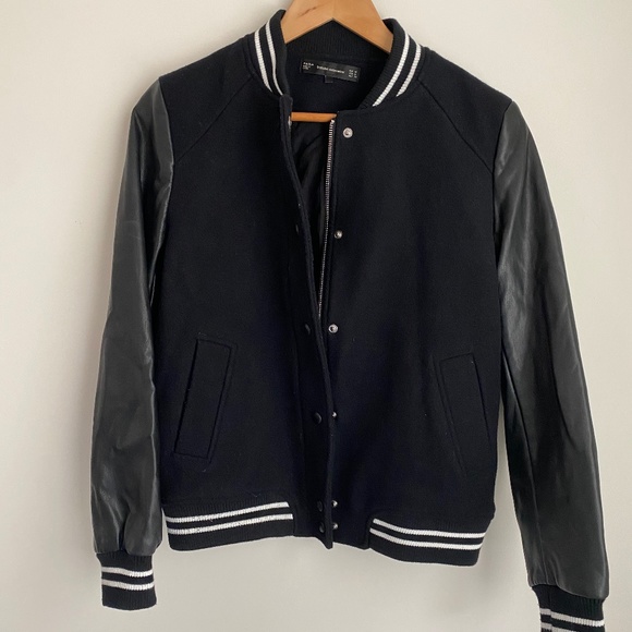Zara Leather Sleeve Bomber Jacket (Medium) - Picture 9 of 11